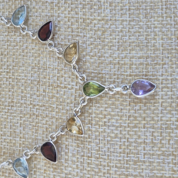 925 Sterling Silver Citrine Garnet Topaz Peridot  Necklace - Picture 5 of 6